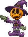 Happy cartoon Halloween Jack o lantern with separate arm